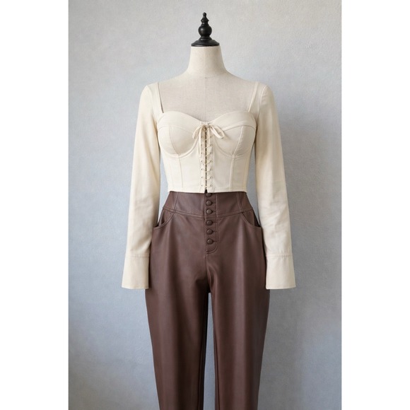 Bar III Pants - Bar III Edgy Chic Dark Brown | Coffee Faux‎ Leather Button Pants Women Size 8